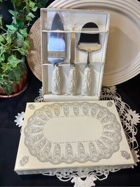 RSVP White Ceramic-Handled Cheese Knife Set Charcuterie Gift Old-New Stock